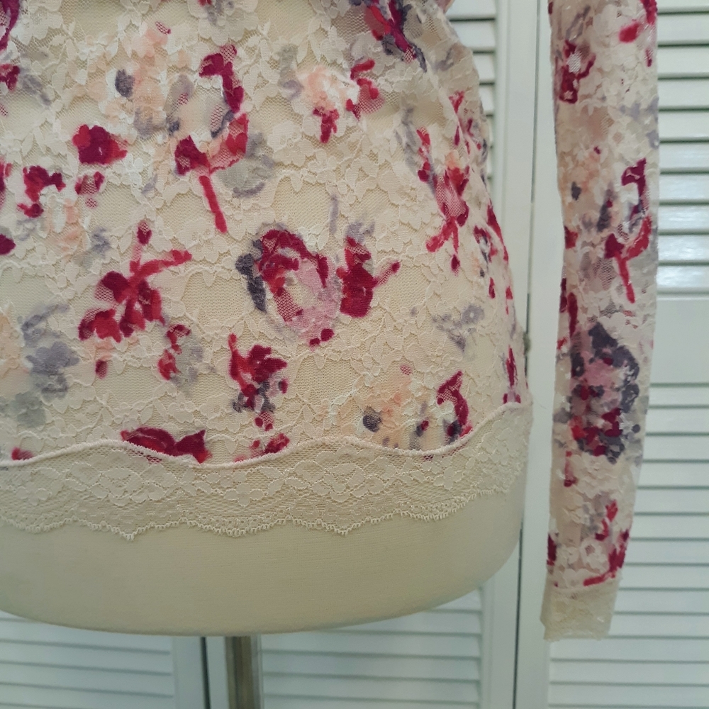 Free people LS floral sheer lace top sz SP *C1 - Picture 3 of 8